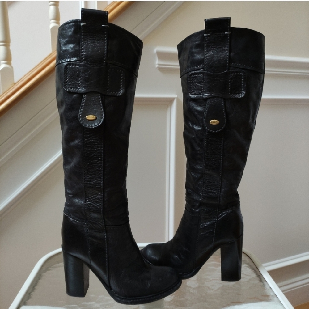 Chloé Chloe knee high heeled boots soft leather black women's 39/7